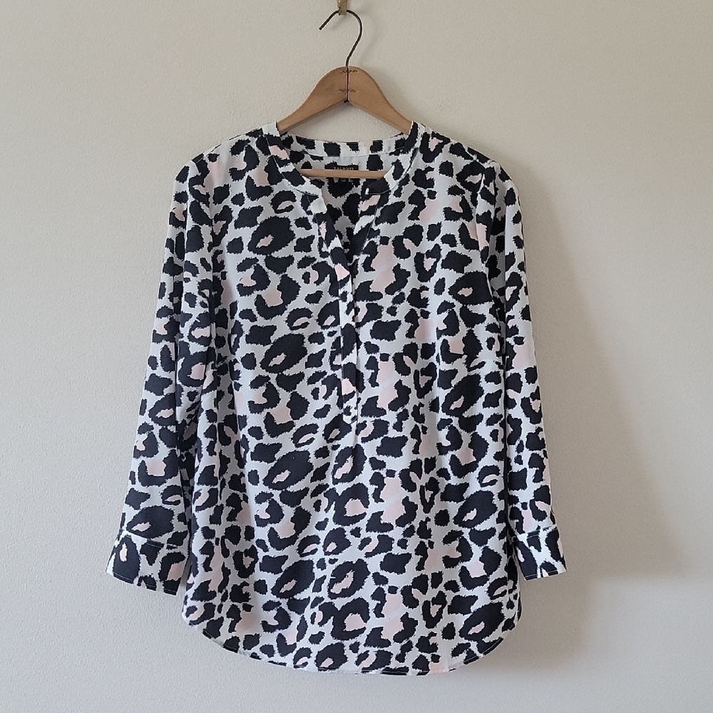 Talbots Animal Print Henley Popover Blouse Size 1XP